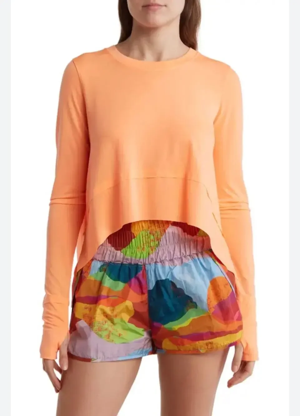 FREE PEOPLE MOVEMENT XS light orange Breezy Tempo long sleeve $50.00 retail NWOT